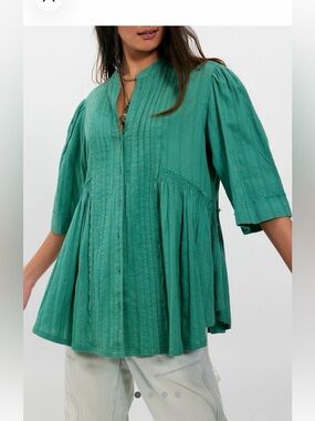 We The Free by Free People  Willow button down top in bottle green. NWT size M